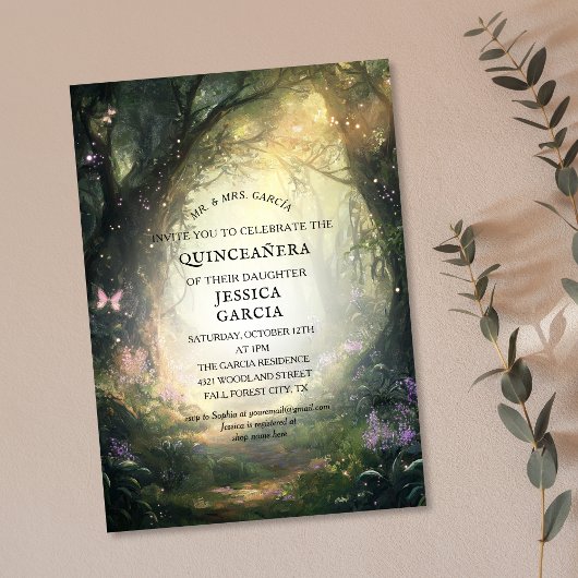 Invitation Conte de fées d'été Forêt enchantée Quinceañera