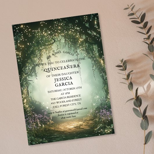 Invitation Conte de fées d'été Forêt enchantée Quinceañera