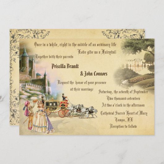 Invitation conte de fées d'Imaginaire mariage, création uniqu (Devant / Derrière)