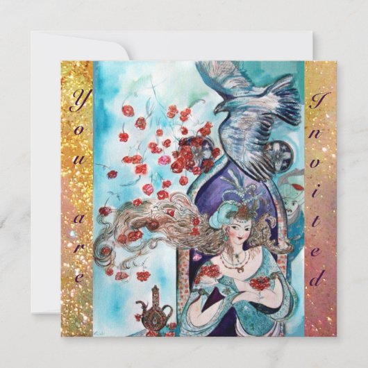 Invitation CONTE DE FÉES TURC ,rouge bleu jaune vif éclat (Devant)