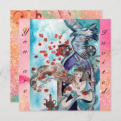 Invitation CONTE DE FÉES TURC ,rouge bleu rose vif scintille (Devant / Derrière)