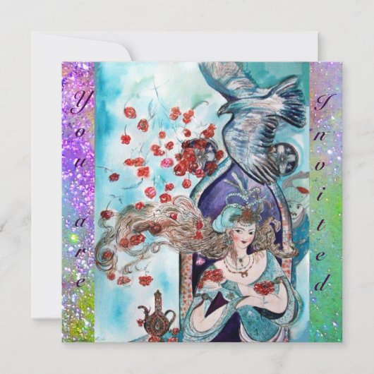 Invitation CONTE DE FÉES TURC ,rouge bleu violet scintillant  (Devant)