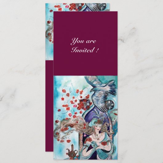 Invitation CONTE DE FÉES TURC ,rouge vif bleu blanc violet (Devant / Derrière)