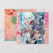 Invitation CONTE DE FÉES TURC ,rouge vif bleu rose scintille (Devant / Derrière)