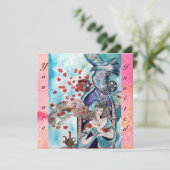 Invitation CONTE DE FÉES TURC ,rouge vif bleu rose scintille (Debout devant)