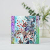 Invitation CONTE DE FÉES TURC ,rouge vif bleu violet scintill (Debout devant)