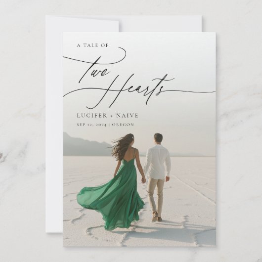 Invitation Conte de script de Whimsical de deux coeurs Mariag (Devant)