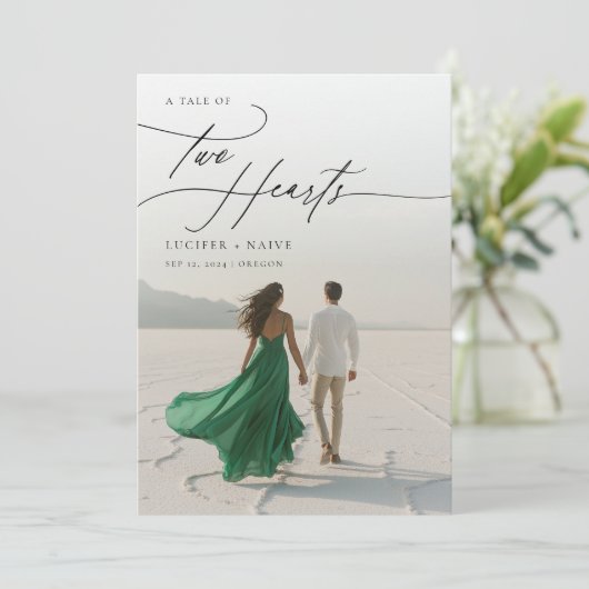 Invitation Conte de script de Whimsical de deux coeurs Mariag (Debout devant)
