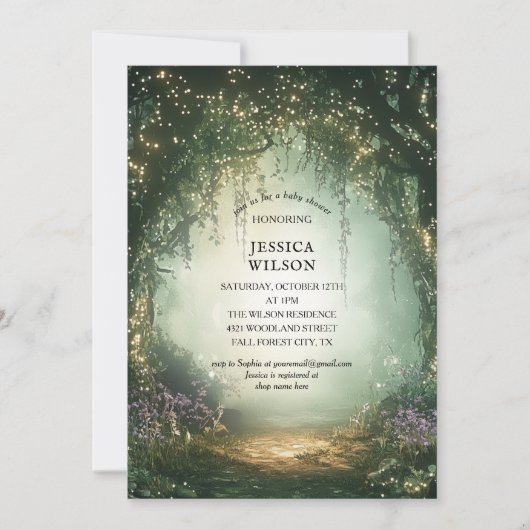 Invitation Conte fée d'été Baby shower forestier enchanté (Devant)