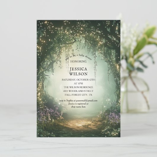 Invitation Conte fée d'été Baby shower forestier enchanté (Debout devant)