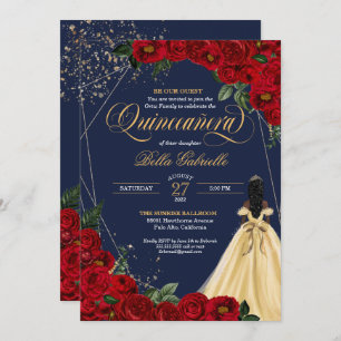 Invitation Conte fée enchantée Rose Rouge Princesse Quinceañe