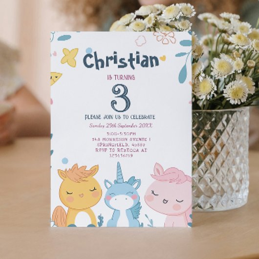 Invitation Conte fée et animaux mignons Fête d'anniversaire