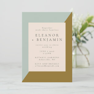 Invitation Contemporain bleu clair Mustard Olive RSVP Mariage