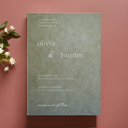 Invitation Contemporain Golden Sage Faux Suede Paint Mariage