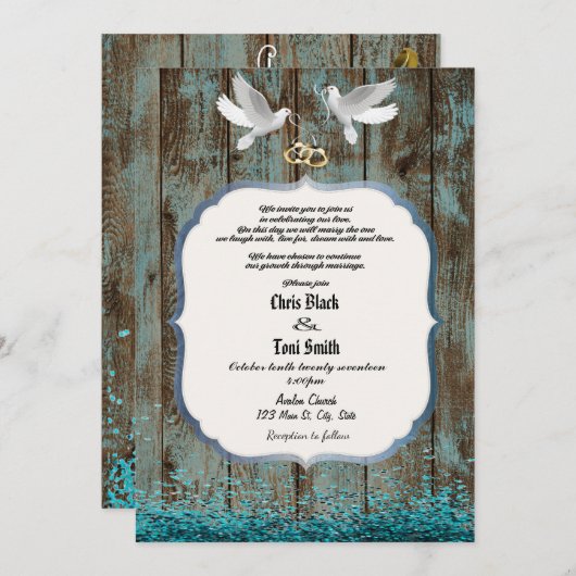 Invitation Contemporain Rustique Bois & Doves Mariage Inviter (Devant / Derrière)