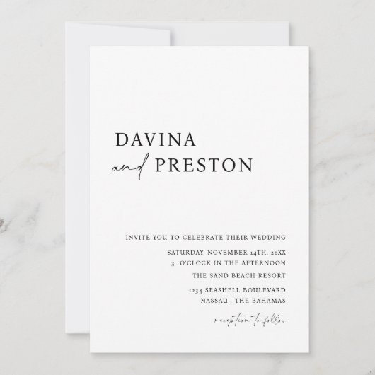 Invitation Contemporain Script Moderne Simple Photo Mariage (Devant)