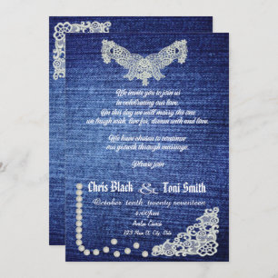 Invitation contemporaine Denim, Pearls & Lace Wedd