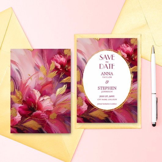 Invitation Contemporary Elegance: Fuchsia Pink Gold Save Date