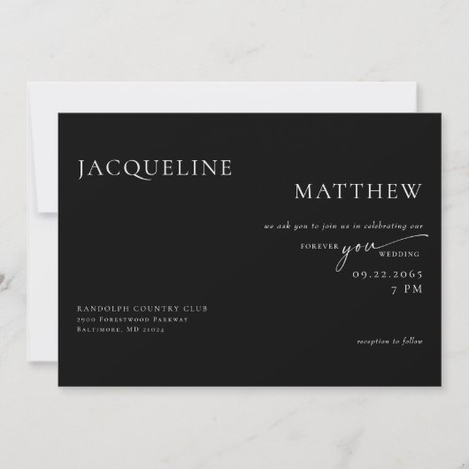 Invitation Contemporary Forever You Black QR Code Mariage (Devant)