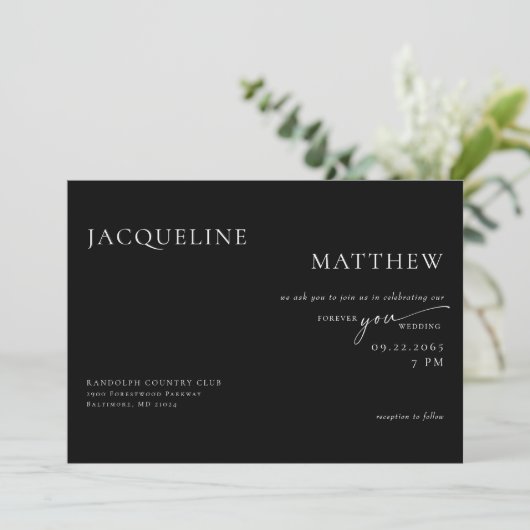 Invitation Contemporary Forever You Black QR Code Mariage (Debout devant)