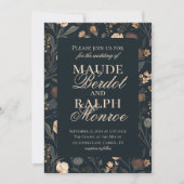 Invitation Contemporary Modern Black Floral Wedding (Devant)