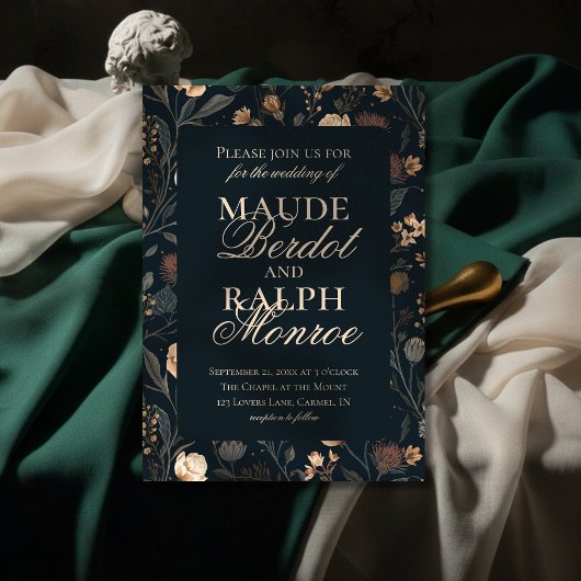 Invitation Contemporary Modern Black Floral Wedding