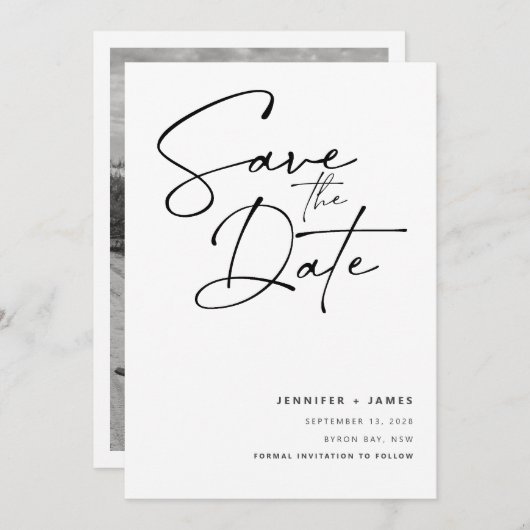 Invitation Contemporary Modern Script Enregistrer la date (Devant / Derrière)