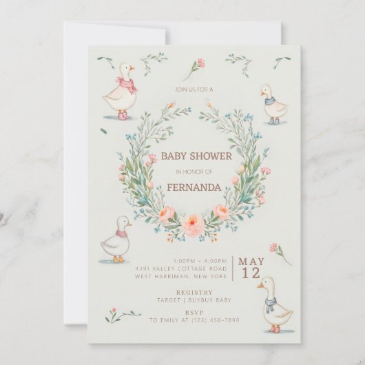 Invitation contes Baby shower Canard Beatrix Potter (Devant)