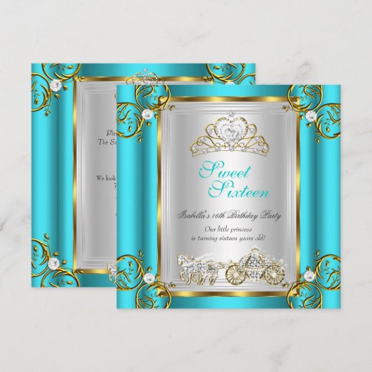 Invitation Contes de fées Douce 16 16e Anniversaire Turquoise (Devant / Derrière)