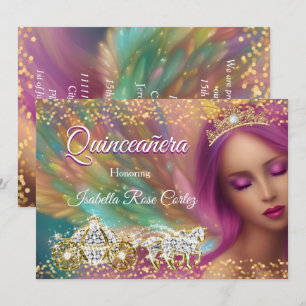 Invitation Contes de fées Quinceañera Violet Rose Carrosse Do