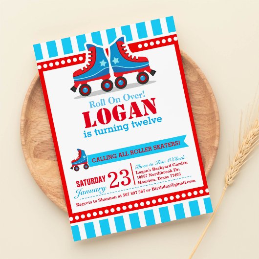 Invitation Continuez ! Blue Roller Skate Sport Anniversaire