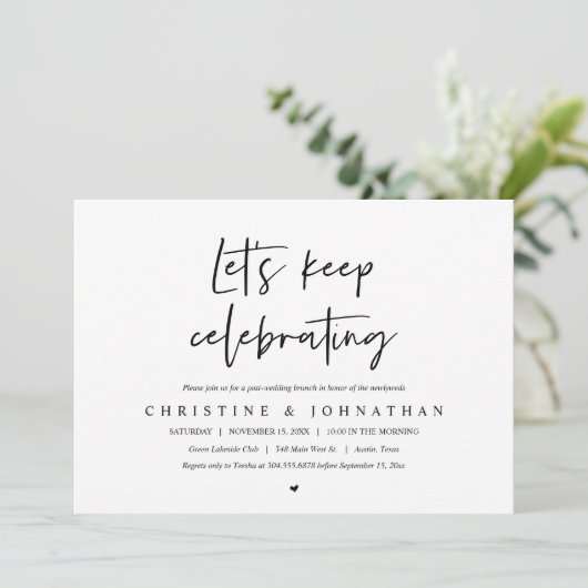Invitation Continuons à fêter, après mariage brunch invita (Debout devant)