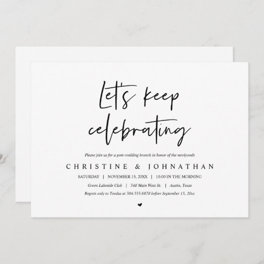Invitation Continuons à fêter, après mariage brunch invita (Devant / Derrière)