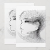 Invitation Continuous line art illustration of a human face 4 (Devant / Derrière)