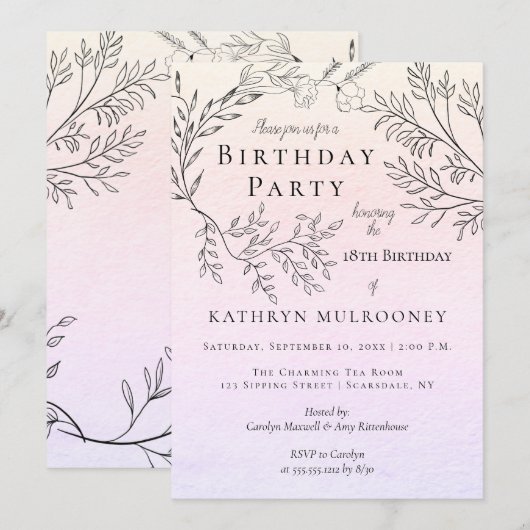 Invitation Contours floraux savoureux sur la 18ème fête (Devant / Derrière)