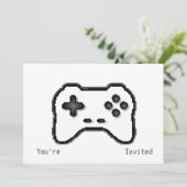 Invitation Contrôleur de jeu Noir Blanc 8 bits Style de jeu v (Debout devant)