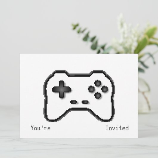 Invitation Contrôleur de jeu Noir Blanc 8 bits Style de jeu v (Debout devant)