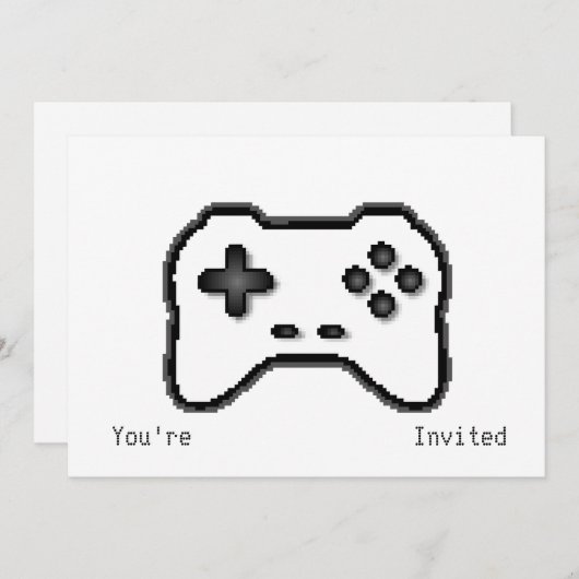 Invitation Contrôleur de jeu Noir Blanc 8 bits Style de jeu v (Devant / Derrière)