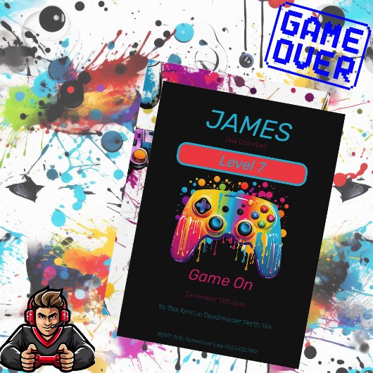 Invitation Contrôleur de jeu vidéo niveau 7 Anniversaire