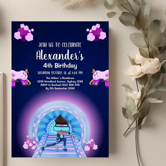 Invitation Contrôleur de partie de jeu vidéo Neon Jeu Anniver