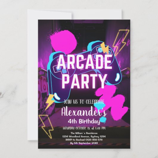 Invitation Contrôleur de partie de jeu vidéo Neon Jeu Anniver (Devant)