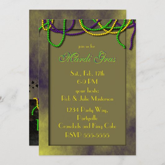 Invitation Conversation Noir Mardi Gras (Devant / Derrière)