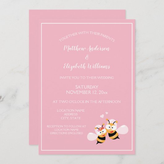 Invitation Convient À Être Élégant Mariage rose (Devant / Derrière)