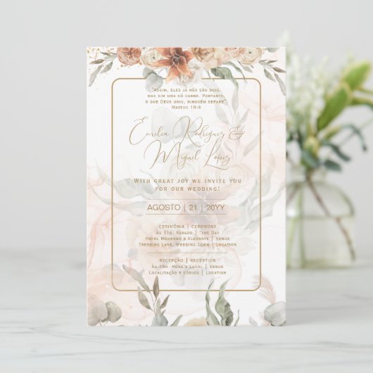Invitation Convite de Casamento Boho Capim dos Pampas (Debout devant)