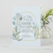 Invitation Convite de Casamento Ouro Azul Claro portugais (Debout devant)