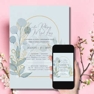 Invitation Convite de Casamento Ouro Azul Claro portugais