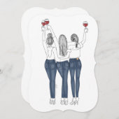 Invitation Convite Desenho Três Amigas com Vinho (Devant / Derrière)