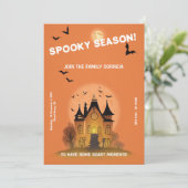 Invitation Convite Festa de Haloween Laranja com Mansão (Debout devant)