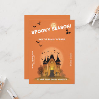 Invitation Convite Festa de Haloween Laranja com Mansão