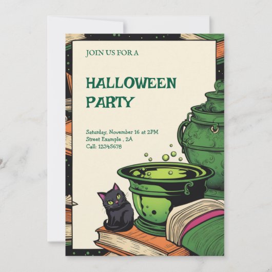 Invitation Convite Festa Halloween Caldeirão e Gato Preto (Devant)